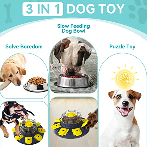  Kubatis Dog Rotating Puzzle Toys Level 3 2 1, Dog Treat Puzzle Slow Feeder, Interactive Enrichment Toys For Large/Medium/Small, Dog Food Dispenser For Boredom And Mental Stimulation.(Dark Blue)