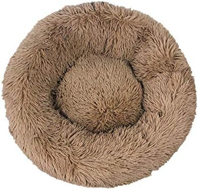 YangYan Super Soft Pet Bed Kennel Dog Round Cat Winter Warm Sleeping Bag Long Plush Puppy Cushion Mat Portable Cat Supplies 46/50/60cm (Color : White Brown, Size : 35cm)