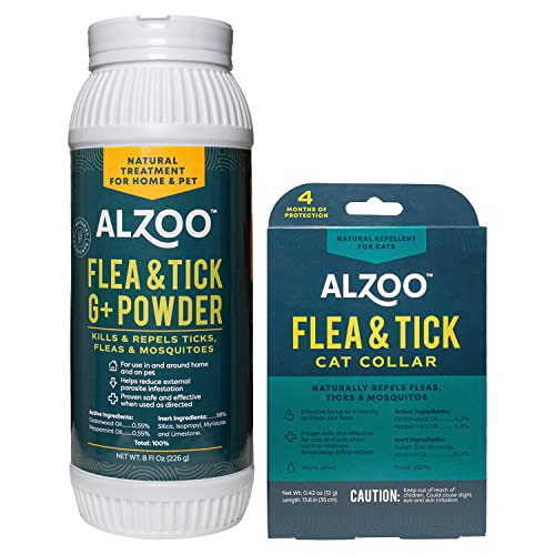  ALZOO Flea & Tick Cat Collar And Flea & Tick G+ Powder, 100% Plant-Based Active Ingredients