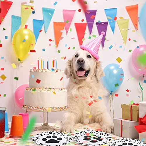  Whaline 50Pcs Dog Paw Paper Plates Disposable Cute Pet Paw Prints Plates 9 Inch Black White Party Tableware Plates For Dog Birthday Puppy Theme Party Pet Lover Supplies