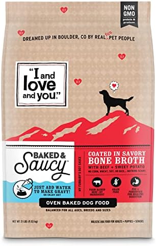  "I And Love And You" Baked And Saucy Dry Dog Food With Gravy Coating, Chicken And Sweet Potato Recipe, Grain Free, Coated In Bone Broth, Prebiotics And Probiotics, Real Meat, No Fillers, 4 Lb Bag