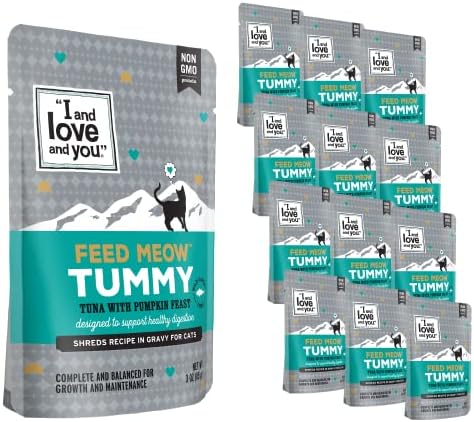  "I And Love And You" Feed Meow Wet Cat Food Toppers, Tummy Formula With Tuna And Pumpkin, Digestive Support, Grain Free, No Fillers, Prebiotics And Probiotics, 3oz (Pack Of 12)