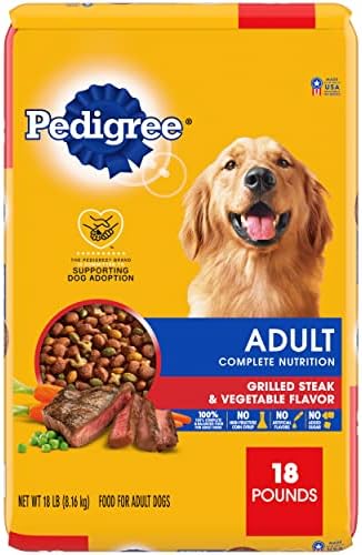  Pedigree Complete Nutrition Adult Dry Dog Food Grilled Steak & Vegetable Flavor Dog Kibble, 18 Lb. Bag