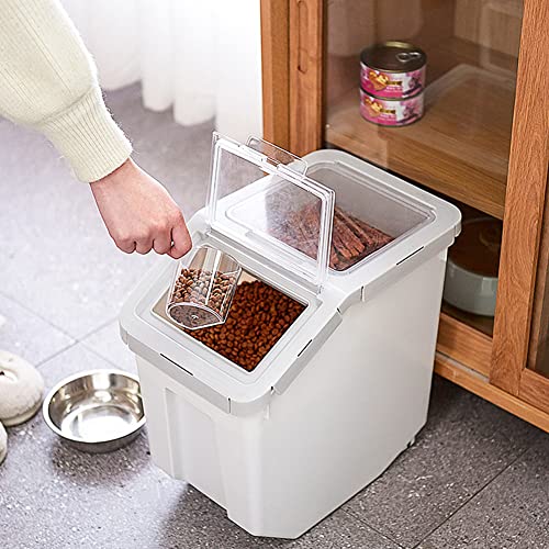  YXQ Dog Food Storage Container Airtight Box Grey,10kg Bulk Dry Food Grain Storage Barrels Sealed Bucket,Pets Food Bin With Seal Locking Lid, Wheels,Measuring Cup,1pcs Scoops(Random Color)…