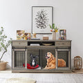  Tmsan Large Dog Crate Furniture, 66" Heavy Duty Wood Dog Kennel With Divider & Drawers, Indoor Dog House Cage For 2 Medium Dogs, End Table TV Stand
