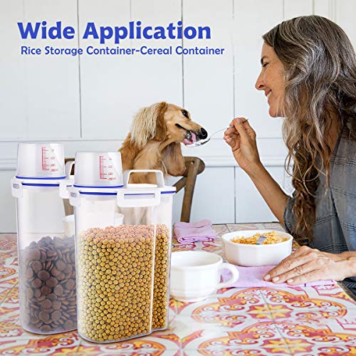  Kytely Upgraded Airtight Pet Food Storage Container, Small Dog Food Container With Measuring Cup, Cat Food Storage Container With Pour Spout, 4 Seal Buckles Food Dispenser for Regular Food, Dogs, Cats, Birds (White)