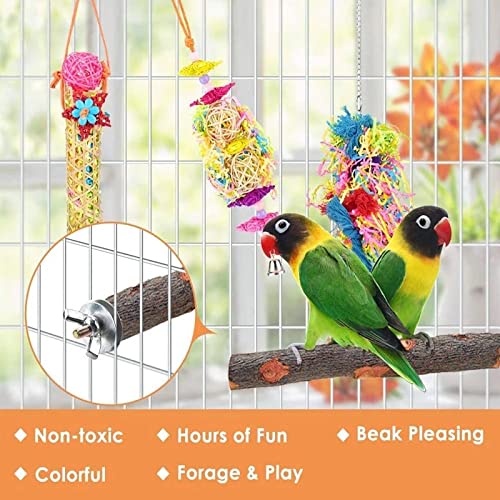  JYDQM 4PCS Bird Toy Parrot Perches Stand Hanging Bamboo Woven Cage Accessories With Rattan Ball Shredder Foraging Swing Toy For Parrot