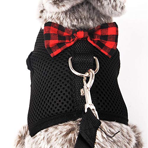  XxiaoTHAWxe Pet Leash Traction Rope, Small Animal Rabbits Hamster Vest Harness Walking Soft Bowknot Mesh Chest Strap For Walking Training Running - Black L