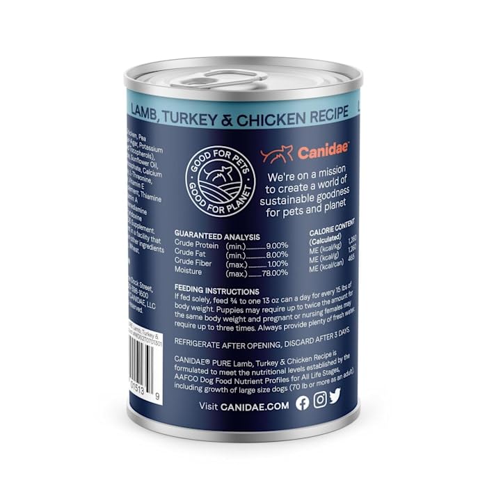  Canidae Pure Limited Ingredient Premium Wet Dog Food, Lamb, Turkey & Chicken Recipe, 13 Oz. (Case Of 12), Grain Free