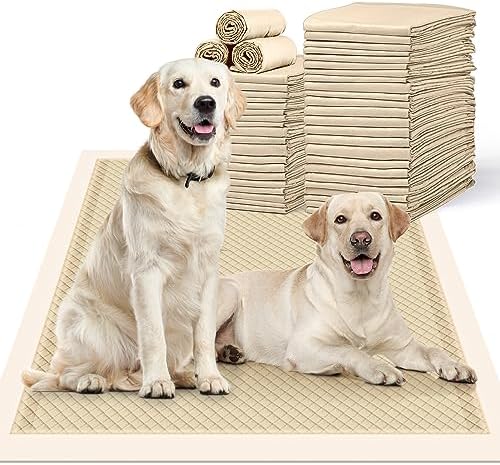  MIZOK Bamboo Dog Pads Odor Eliminating 30x36in XXL Dog Training Pads, 10 Cups Super Absorbent Leak-Proof Dog Pee Pads With Adhesive Tabs, Disposable Beige Color (30 Counts)