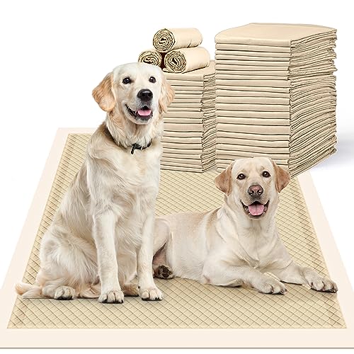  MIZOK Bamboo Dog Pads Odor Eliminating 30x36in XXL Dog Training Pads, 10 Cups Super Absorbent Leak-Proof Dog Pee Pads With Adhesive Tabs, Disposable Beige Color (30 Counts)