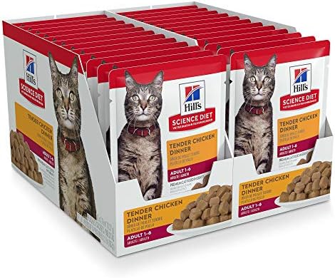  Hill's Science Diet Adult Wet Cat Food, Chicken & Spinach, 2.8 Oz. Pouch, 24-Pack
