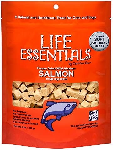  LIFE ESSENTIALS BY CAT-MAN-DOO All Natural Freeze Dried Wild Alaskan Salmon Treats For Cats & Dogs - Single Ingredient No Grain Snack With No Additives Or Preservatives, 5 Ounce Bag