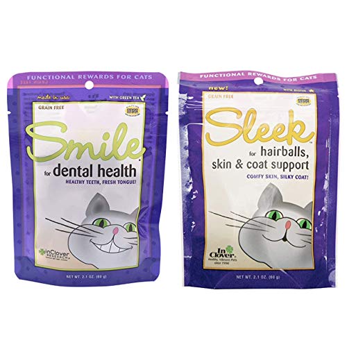 In Clover Smile Daily Dental Health Soft Chews For Cats (2.1 Oz) & Sleek Daily Skin, Coat, And Hairballs Support Soft Chews For Cats (2.1 Oz)