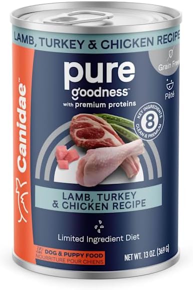  Canidae Pure Limited Ingredient Premium Wet Dog Food, Lamb, Turkey & Chicken Recipe, 13 Oz. (Case Of 12), Grain Free
