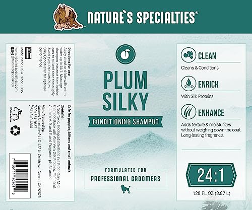  Nature's Specialties Plum Silky Ultra Concentrated Dog Shampoo Conditioner, Makes Up To 24 Gallons, Natural Choice For Professional Pet Groomers, Silk Proteins, Made In USA, 1 Gal