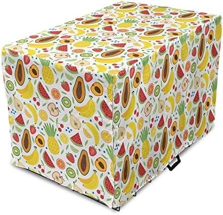 Lunarable Tropical Dog Crate Cover, Colorful Cartoon Fruits Papaya Banana And Pineapple Ornamental Exotic Food Design, Easy To Use Pet Kennel Cover For Small Dogs Puppies Kittens, 42 Inch, Multicolor