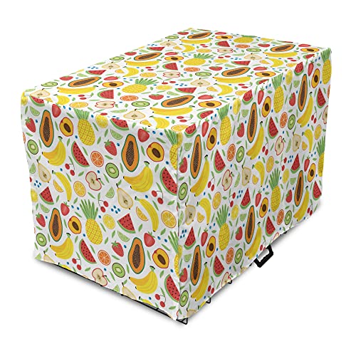  Lunarable Tropical Dog Crate Cover, Colorful Cartoon Fruits Papaya Banana And Pineapple Ornamental Exotic Food Design, Easy To Use Pet Kennel Cover For Small Dogs Puppies Kittens, 42 Inch, Multicolor