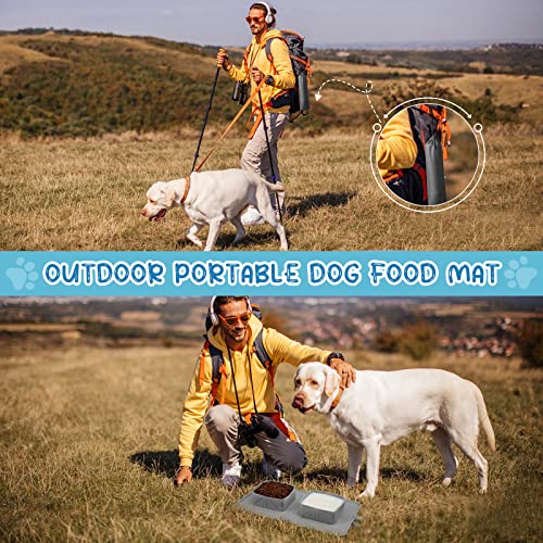  ODRIW Dog Food Mat, Outdoor Portable Dog Bowl Mat, Silicone Double Bowl Dog Mat For Food And Water For Small, Medium And Large Dogs And Cats, Pet Food Mat With Storage Bag. (Grey)