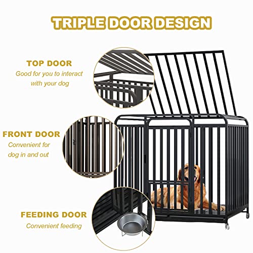  Kenpiko Heavy Duty Dog Crate, 42 Inch Dog Crate Dog Cage Dog Kennel With Double Doors & Locks Design Included Lockable Wheels Removable Tray (43.3" L X 28.3" W X 37.4" H)