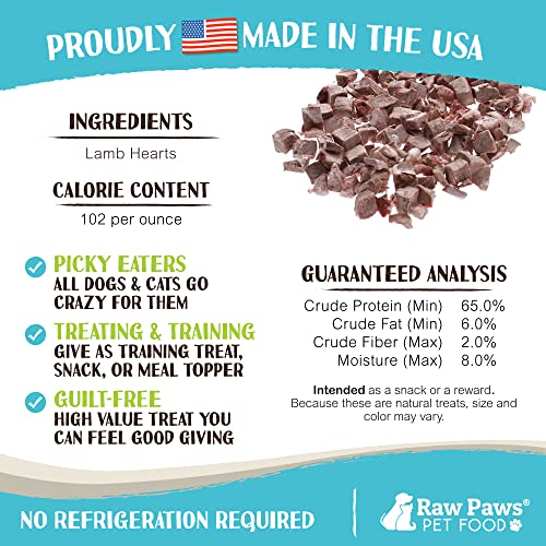  Raw Paws Freeze Dried Lamb Hearts For Dogs, 4-oz - Made In USA - Natural Lamb Heart Dog Treats - Soft Lamb Dog Treats - Real Meat Dog Treats Lamb - Grain Free Dog Treats Lamb - Lamb Treats For Dogs