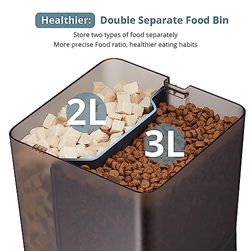  Pettliant Automatic Cat Feeders With 2 Food Compartments, 2.4G WiFi Automatic Dog Feeder With APP Control Customizable Feeding Schedules For 2 Different Food Types 1-10 Meals,Dog/Cat Food Dispenser-5L
