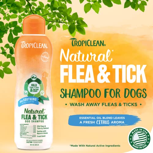  TropiClean Soothing Natural Flea And Tick Dog Shampoo | Natural Flea And Tick Prevention For Dogs | Made In The USA | 20oz