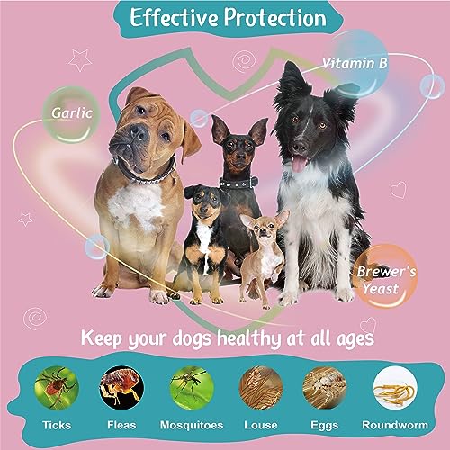  Flea And Tick Prevention For Dogs Chewable Tablets, Natural Oral Flea Tick Supplement, Heartworm Treatment Soft Chew For Small Dog Puppies, Mosquito Control Pest Treat, All Breeds Ages, 100 Count