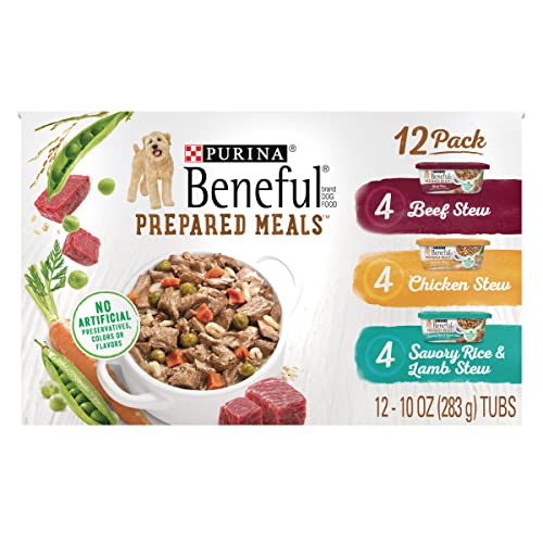  Purina Beneful High Protein, Gravy Wet Dog Food Variety Pack, Prepared Meals Stew - (12) 10 Oz. Tubs