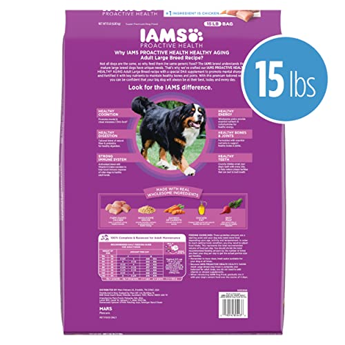  IAMS Healthy Aging Adult Large Breed Dry Dog Food For Mature And Senior Dogs With Real Chicken, 15 Lb. Bag