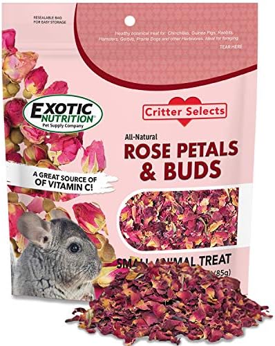  Rose Petals & Buds (4 Oz.) - Healthy Natural Dried Flower Herbivore Treat - Chinchillas, Guinea Pigs, Rabbits, Prairie Dogs, Degus, Hamsters, Rats, Squirrels, Sugar Gliders & Other Small Pets