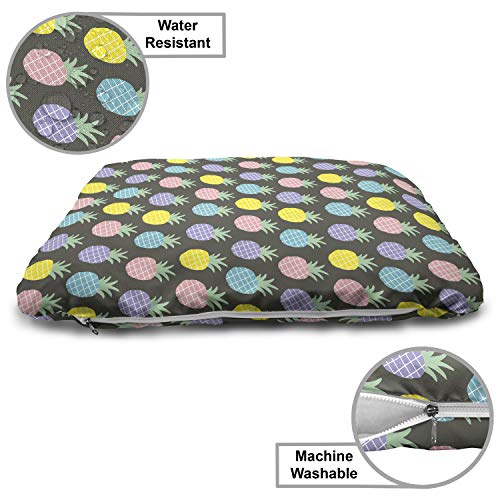  Ambesonne Scandinavian Pet Bed, Colorful Tropical Pineapples On Dark Toned Background Ornate Ripe Exotic Food, Chew Resistant Pad For Dogs And Cats Cushion With Removable Cover, 24" X 39", Multicolor