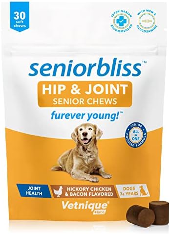  Vetnique Labs Seniorbliss Aging Dog (7+) Senior Dog Vitamins And Supplements, Supports Heart, Allergy, Arthritis, Skin And Coat - Furever Young (Probiotic Chew, 30ct)