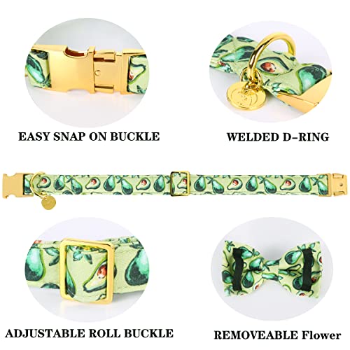 DOGWONG Summer Dog Collar With Bowtie, Green Avocado Dog Collar Comfortable Durable Fruit Dog Collar For Small Medium Large Dog