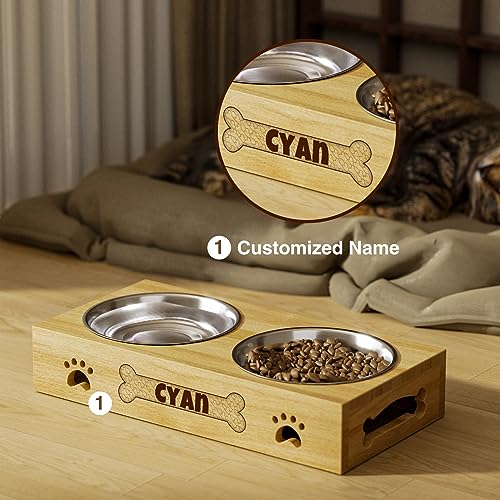  Personalized Dog Bowl - Custom Dog Food Container With 2 Stainless Steel Bowls, Elevated Dog/Cat Food And Water Bowls Stand Feeder, Raised Pet Bowls For Small Cats And Dogs With Anti Slip Feet