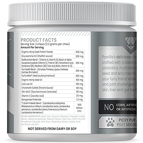  Daily Multivitamin Supplement Chews For Dogs - Joint Support, Digestive Enzymes, Immune System & Mobility, Probiotics For Dogs - Pawlife Multipup 5 In 1 Advanced Wellness Support