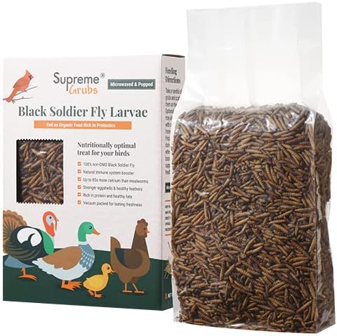  Supreme Grubs Natural Black Soldier Fly Larvae For Chickens, 85X More Calcium Than Mealworms-High Protein Grub Food Chicken Treats For Hens, Probiotic-Rich Chicken Feed, Calcium-Dense Bird Treat 5lb