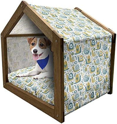 Lunarable Farming Wooden Pet House, Organic Cucumbers Dill Pickles Healthy Food Vegetables Salad Homemade, Outdoor & Indoor Portable Dog Kennel With Pillow And Cover, Large, Fern Green And Emerald
