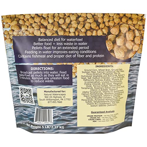  Natural Waterscapes Waterfowl Feed | Floating Pellets For Duck, Swan, Goose | 5 Lb Resealable Bag | Use For Wild Duck, Pet Duck