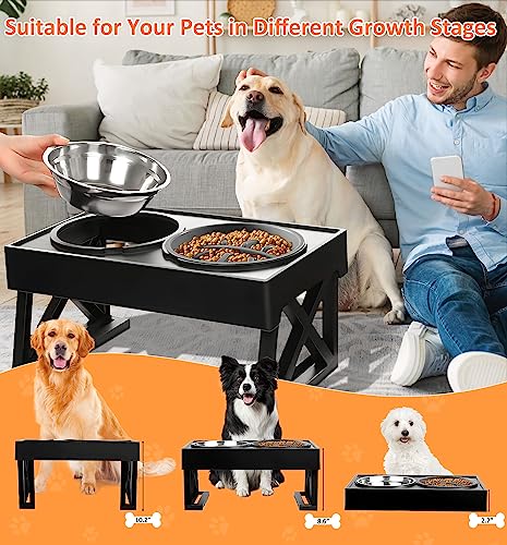  MAMI&BABI Elevated Dog Bowls, 3 Adjustable Heights Raised Dog Food Bowl Feeding Stand For Large Dogs, Non-Slip Slow Feeder And Deep Water Bowl Station For Medium Small Cats Pets