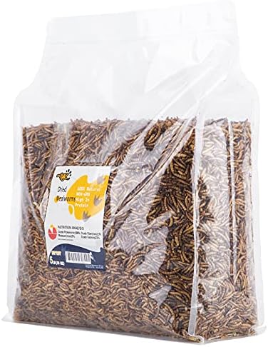  RANZ 5LBS Bulk Non-GMO Dried Mealworms For Chickens, High In Protein Mealworm Treats, Best For Wild Birds, Ducks, Hens, Fish, Turtle, Hedgehog, Hamster, Reptiles & Amphibian.