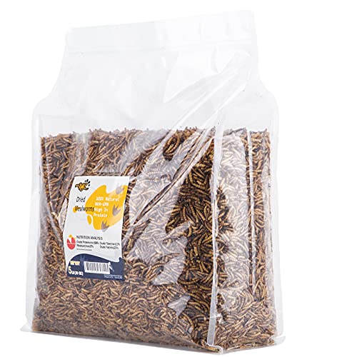  RANZ 5LBS Bulk Non-GMO Dried Mealworms For Chickens, High In Protein Mealworm Treats, Best For Wild Birds, Ducks, Hens, Fish, Turtle, Hedgehog, Hamster, Reptiles & Amphibian.