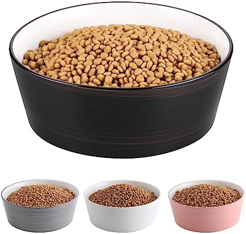  Addogyy Black Elevated/Raised Dog Bowl Ceramic With Wood Stand For Medium Large Breed,Dog Food Water Dish Heavy Wighted, Non Slip Modern Cute Porcelain Pet Bowl Extra Large Wide Mouth