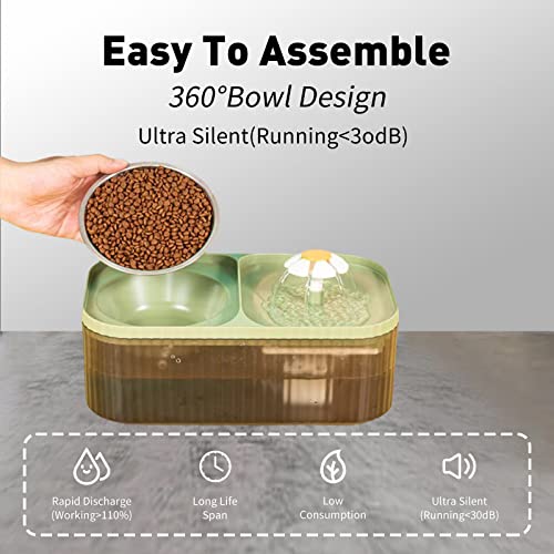  KHONSU PET Cat Water Fountain, Pet Food Bowl, Super Quiet Automatic Water Fountain, 3L/101ozAutomatic Flower Fountain & Stainless Steel Bowl With Smart Pump And 3 Replacement Filters, (Green)