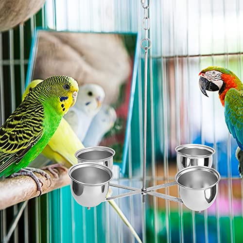  Pet Parrot Bird Stainless Steel Feeding Cups Food Water Bowls Feeder Bird Cage Accessory Easy To Use