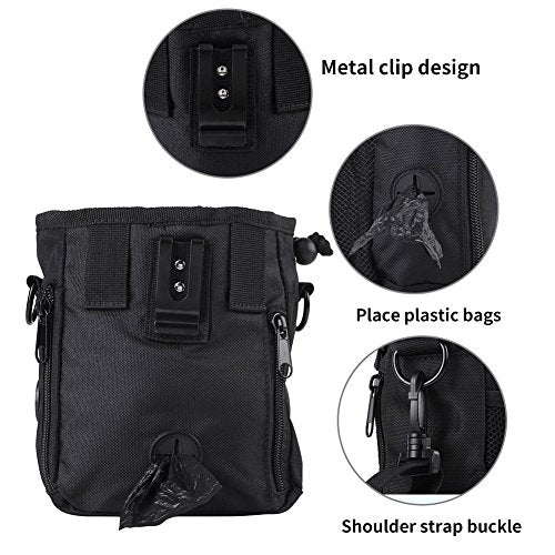  Pet Treat Bag Dog Obedience Training Waist Pouch Pet Reward Pouch Bait Bag Pet Food Snack Small Items Storage Bags With Shoulder Waist Strap And Built In Bag Dispenser(Black)