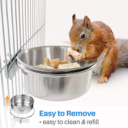  Kalevel 2 Sizes Bird Feeding Dish Cups Stainless Steel Parrot Food Bowls Water Feeder With Clamp Holder For Caged Animals (B Set)