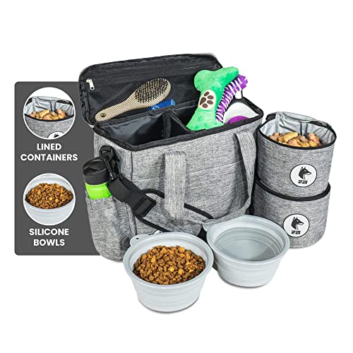  Top Dog Pet Gear Grey Dog Travel Bag For Supplies - Includes Travel Bag, Travel Dog Bowls, Food Storage - Airline Approved Dog Bags For Traveling - Dog Travel Accessories For Camping, Beach