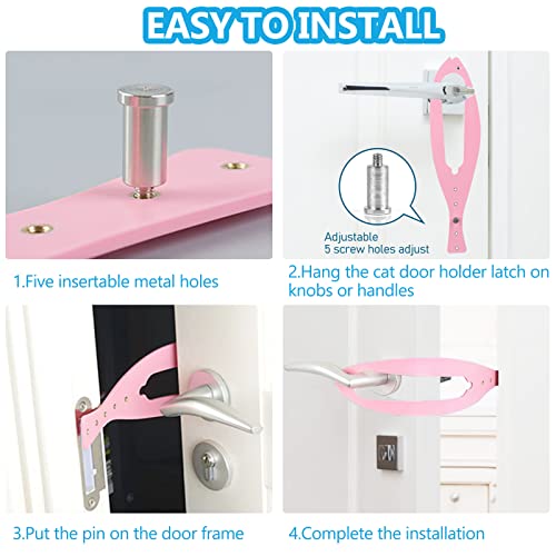  Cat Door Holder Latch,2 Packs Pink Cat Door Alternative Installs Fast Flex Latch Strap Let's Cats In & Keeps Dogs Out Of Litter Food Safe Baby Proof 5 Function Holes No Measuring No Pet Gate