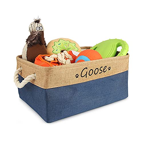  Xingfa Personalized Dog Toy Basket With Name,Custom Dog Toy Basket,Paw Prints Pet Food Storage Container,Dog Toy Box For Small Dogs,New Puppy Supplies (L 41X32X21cm)